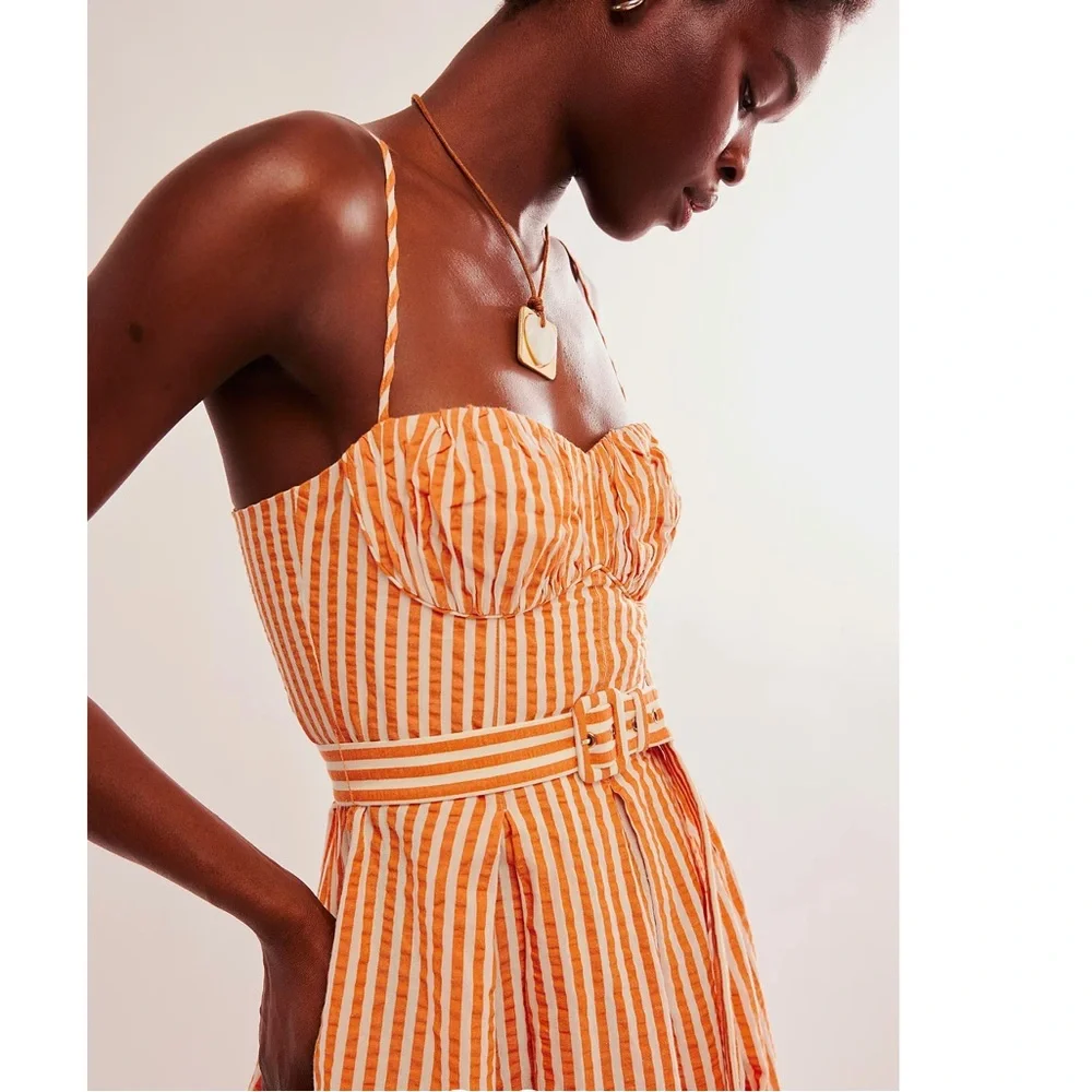 NWT Shona Joy “Hele Ruched Panelled Midi Dress - Coconut & Tangerine - Sz. 6 - Picture 2 of 7